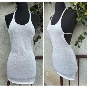 White Semi Sheer Knit Coverup Mini Dress, Beach Vacation